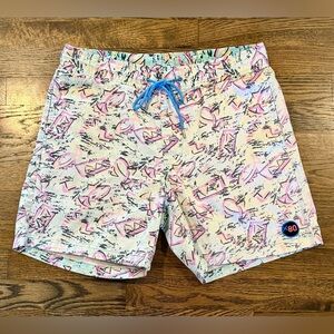 Extreme 80s Retro Graphic Print Shorts Pastel Abstract Cotton Drawstring S